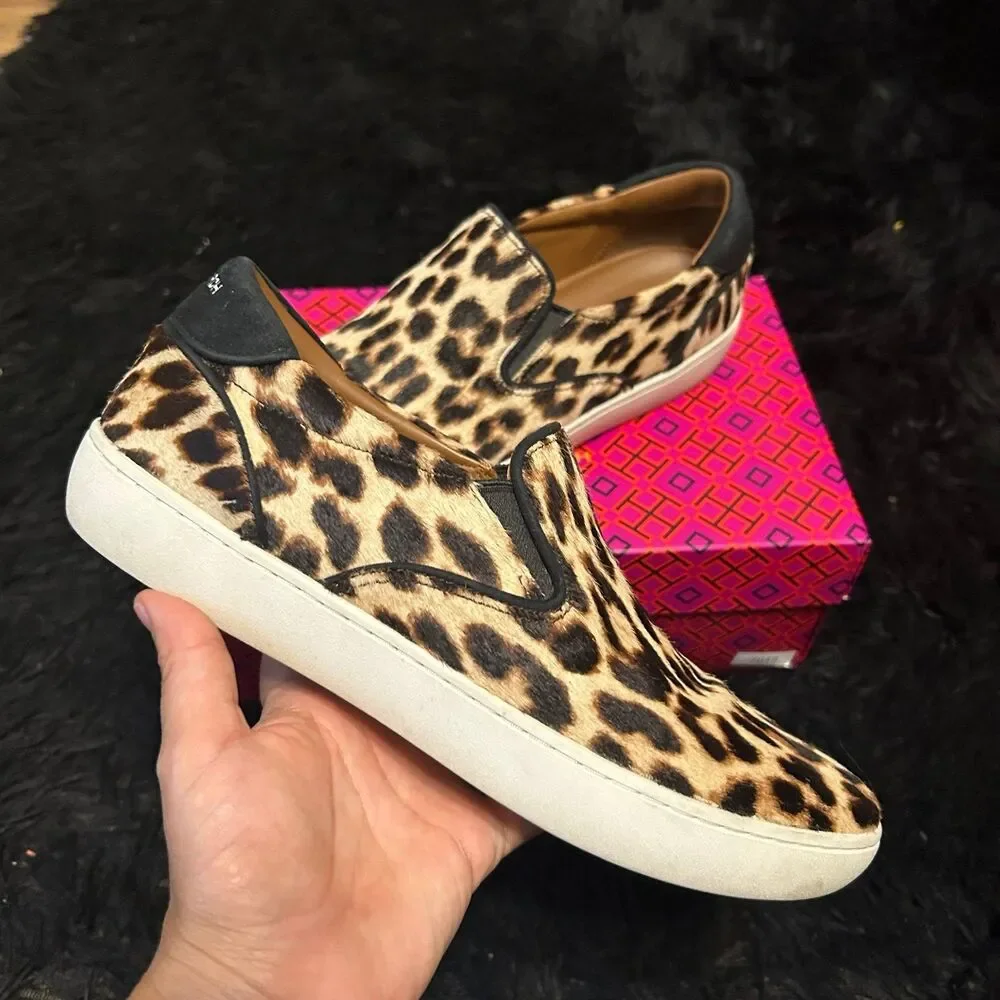TORY BURCH TB animal print fur leather slip on shoes women’s 8